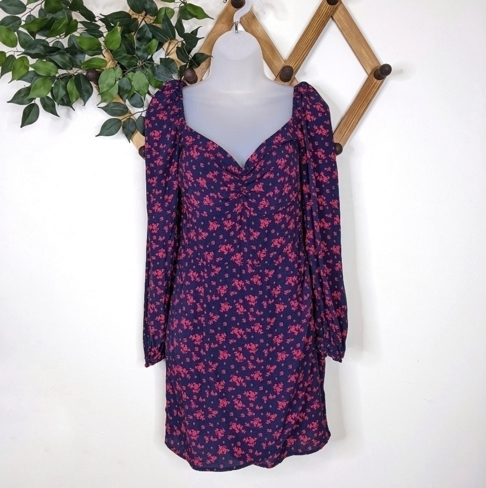 Francesca's Miami Sweetheart Neck Long Sleeve Floral Mini Dress - Size Small - Picture 2 of 9